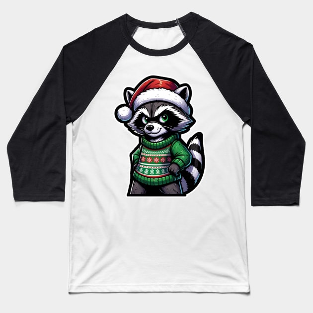 Christmas Raccoon Baseball T-Shirt by OddHouse